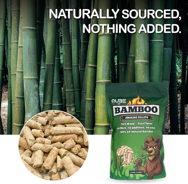 QUBE BBQ Bamboo Smoking Pellets | Clean, Mild Smoke from Sustainable Asian Bamboo | Works in All Smokers & Grills | 2 lb Bag - Image 2